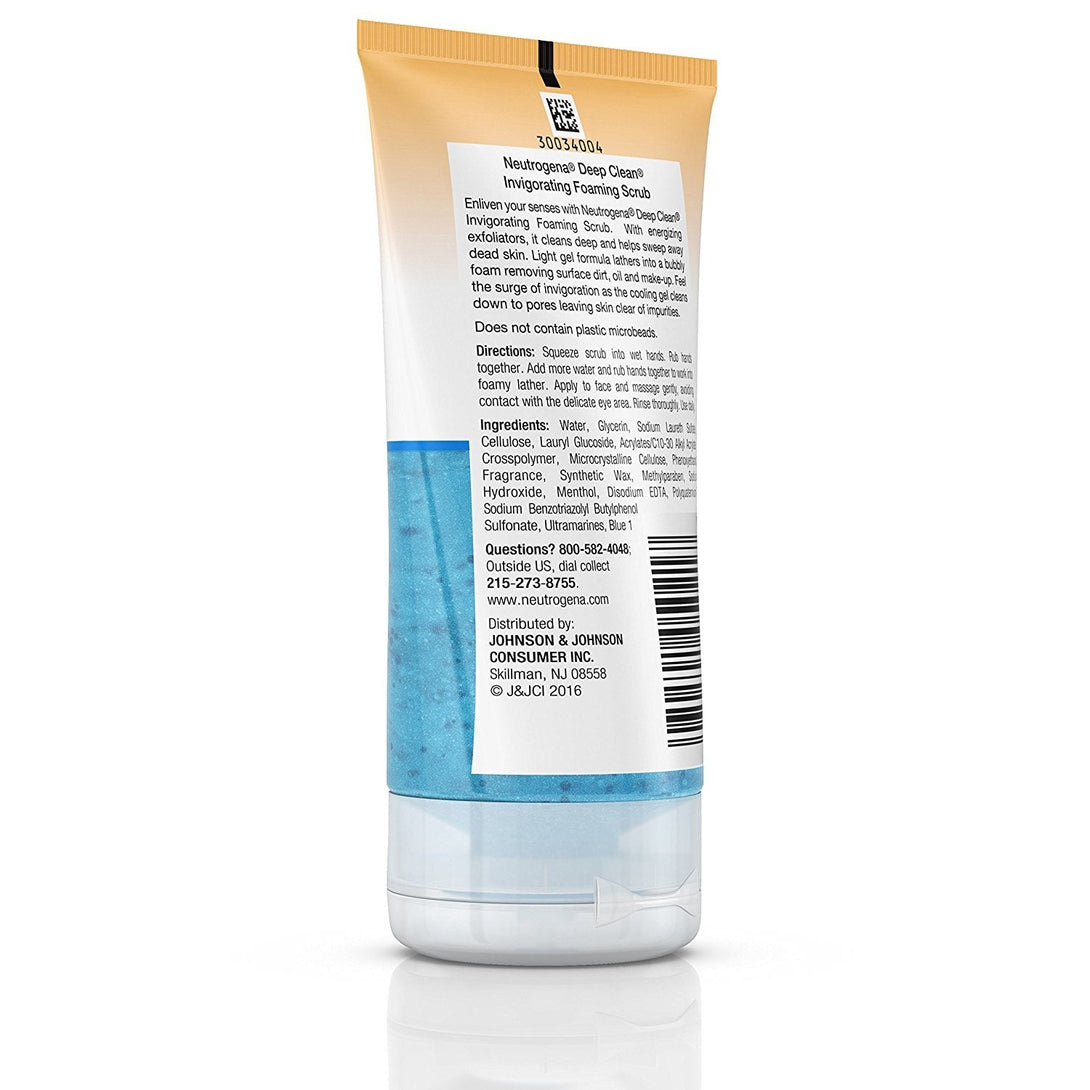 Neutrogena Deep Clean Invigorating Foaming Facial Scrub with Glycerin, Cooling & Exfoliating Gel Face Wash to Remove Dirt, Oil & Makeup, 4.2 Fl. Oz