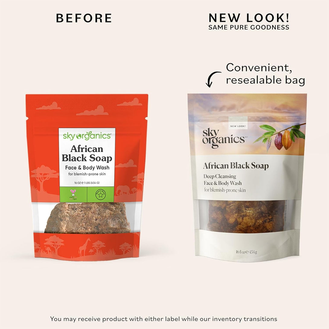 Sky Organics - African Black Soap Bar, 16 Oz - Deep Cleansing Face Wash & Body Wash - Cocoa Pod Ash - Blemish, Oily & Combo Skin - Natural, Vegan & Cruelty Free - Skin Care