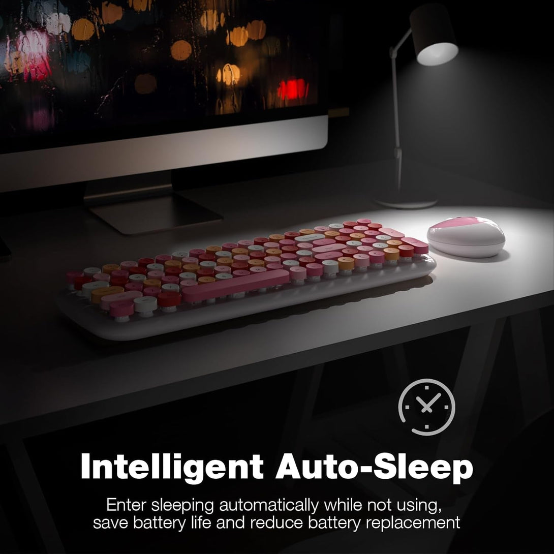 MOFII Wireless Keyboard and Mouse Combo, 2.4Ghz Retro Typewriter Keyboard and Cute Mouse for Computer PC Desktops Laptop Windows(White Mix)