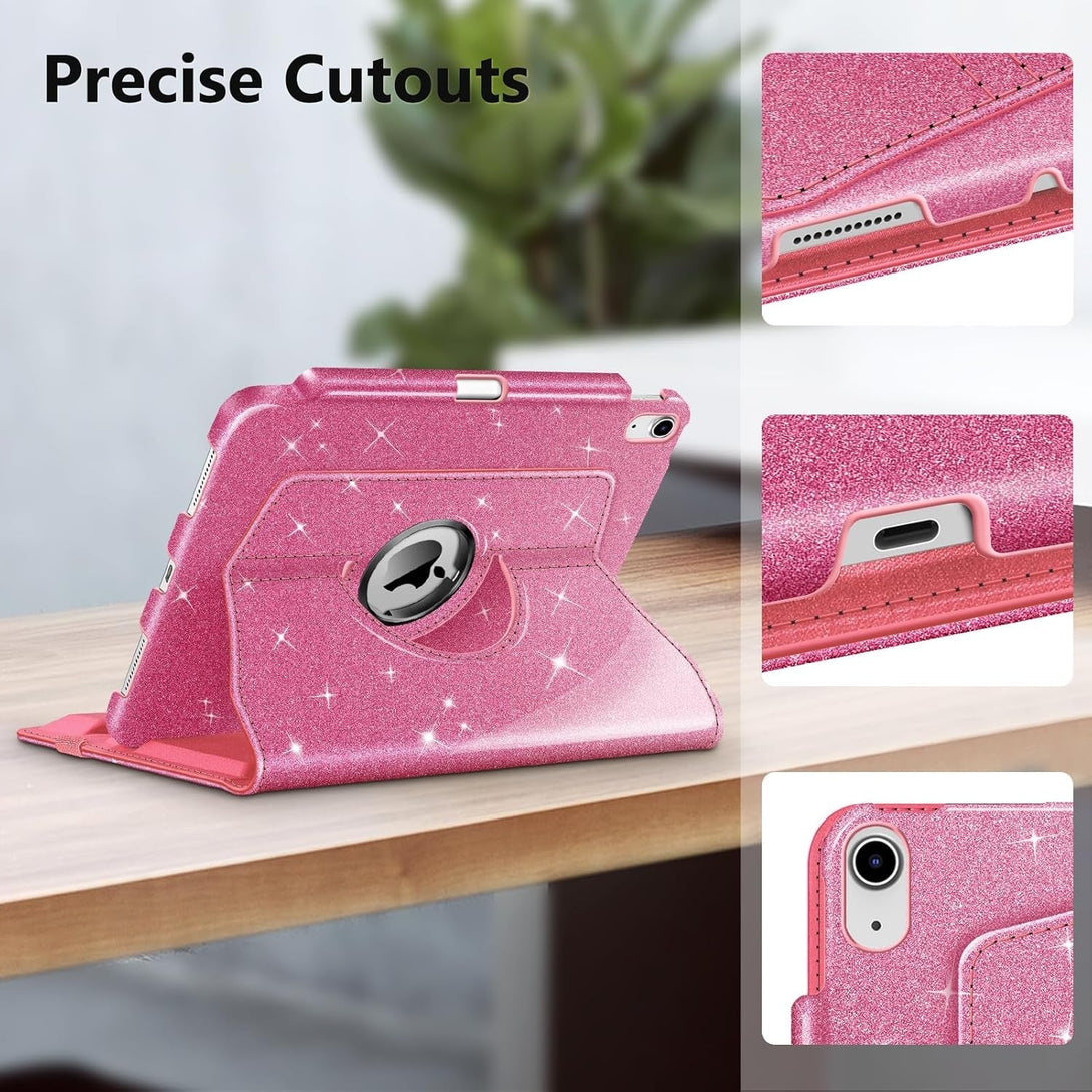 Fintie Rotating Case for Ipad (A16) 11Th Generation 11 Inch (2025), Ipad 10Th Generation 10.9 Inch (2022) - [Built-In Pencil Holder] 360 Degree Rotating Protective Stand Cover, Glittering Pink