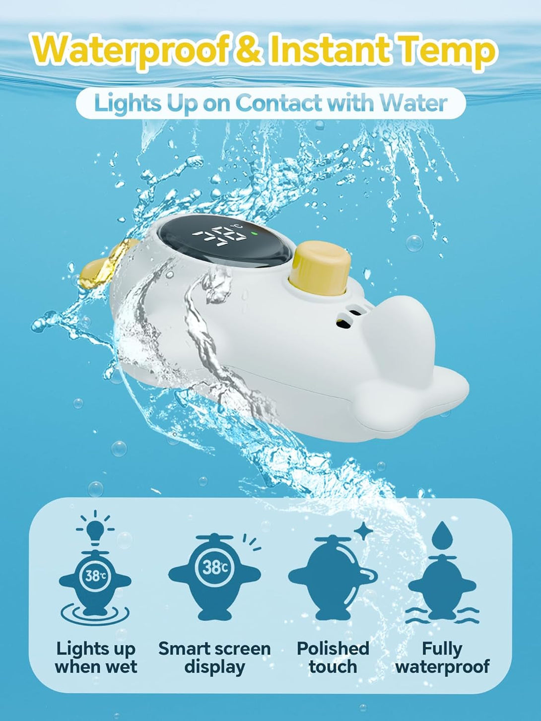 Baby Bath Thermometer with Fun Spraying Feature – a Floating Bath Toy with 3-Color Backlight for Infants (Celsius Display)