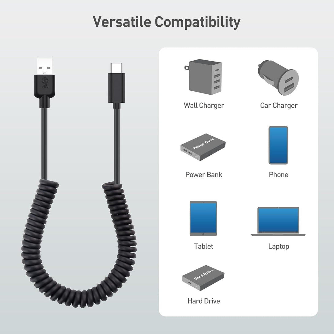 Cable Matters 2-Pack USB to USB C Coiled Cable with 3A/15W Fast Charging 1-4Ft, Support Apple Carplay, Android Auto, Coiled USB-A to USB-C Cable, for Iphone 16/15 Pro Max Plus, Galaxy S23, Ipad