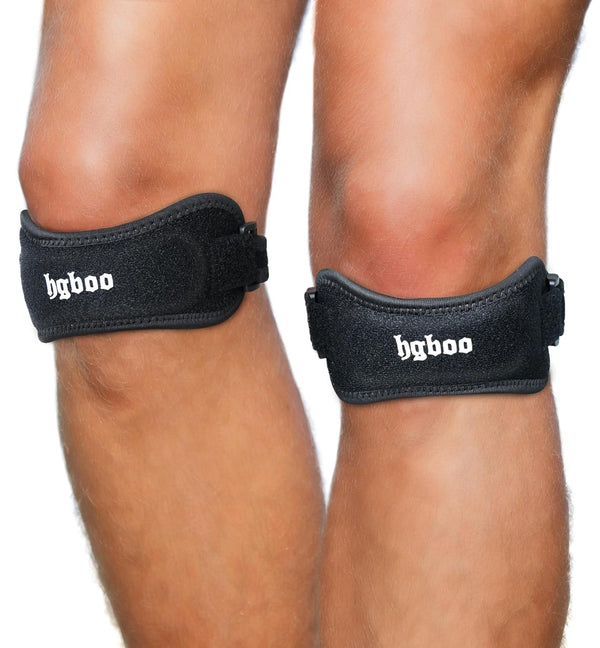 2-Pack Patella Tendon Knee Brace Straps, Adjustable Knee Support Patella Stabilizer for Pain Relief, Jumpers Knee, Tendonitis, Arthritis, Running, Hiking, Tennis, Squats - Universal Fit (Black)