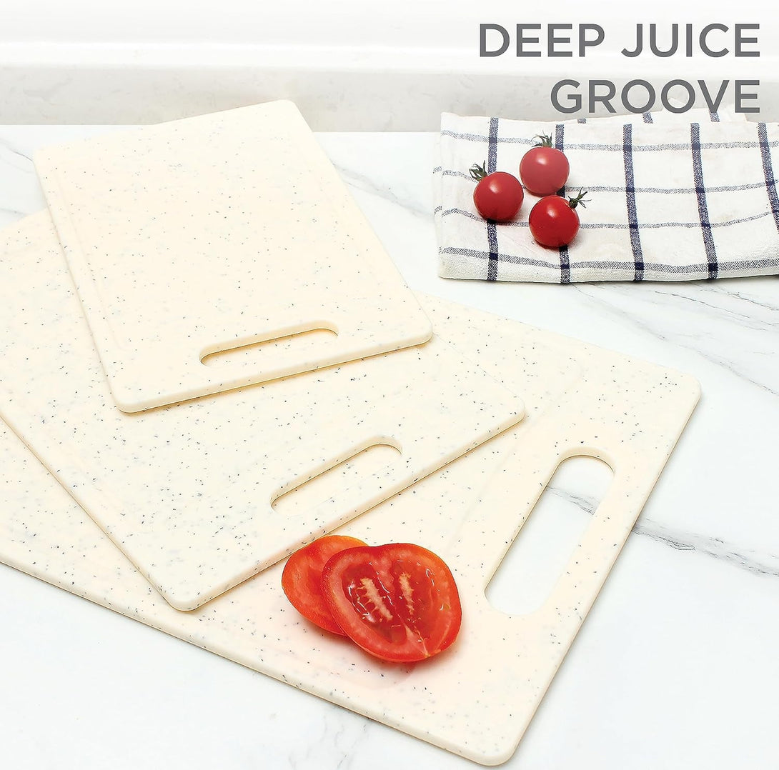 COOK with COLOR Non-Slip Cutting Board Set – Kitchen Essentials with Easy Grip Handle for Meat, Veggies, and Fruits, 3 Cutting Boards, Speckled White