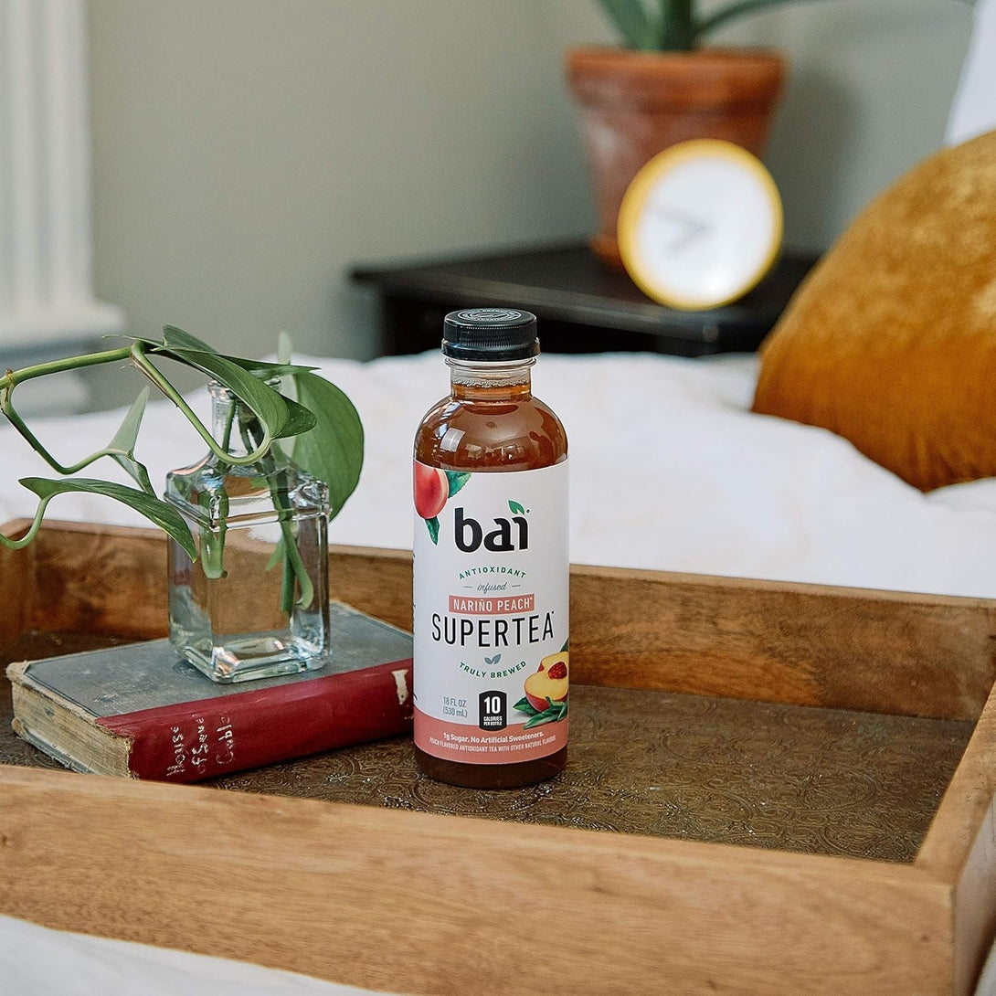 Bai Iced Tea, Narino Peach, Antioxidant Infused Supertea, Crafted with Real Tea (Black Tea, White Tea), 18 Fluid Ounce Bottles, 12 Count
