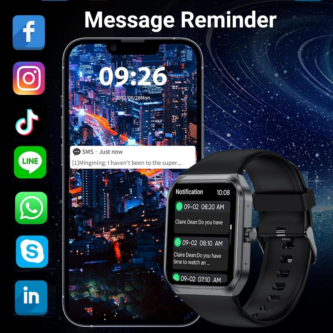 Smart Watch for Men Women, 1.95" Touchscreen Heart Rate Blood Oxygen and Sleep Monitoring, 115 Sports Modes, Waterproof, 250+ Watch Faces, Compatible with Android Ios Phone