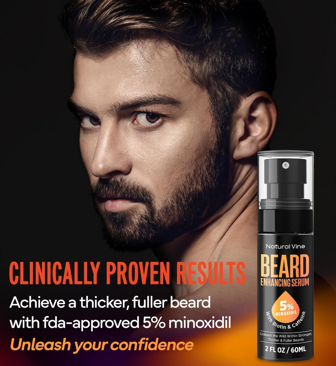 5% Minoxidil Beard Growth Oil for Men: Minoxidil for Men Beard Hair Regrowth Serum with Biotin and Caffeine - Unleash Your Wildness with Stronger Thicker Fuller Beard 2 FL Oz/60Ml