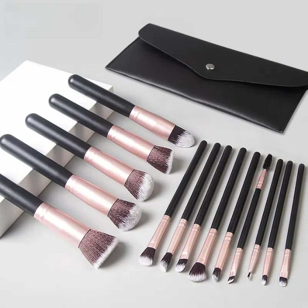 25Pcs Makeup Brush Sets with Wristbands and Headband, Including 14Pcs Makeup Brushes, 3Pcs Blender Sponge, 4Pcs Powder Puffs, Multi-Functional Makeup Tool Set for Women and Girls (Black)