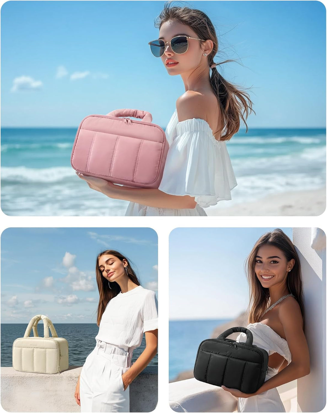 BAGSMART Travel Toiletry Bag, Puffy Large Toiletry Bag for Women, Lightweight Cosmetic Makeup Bag Organizer with Handle for Traveling, Accessories, Essentials, Toiletries （Beige