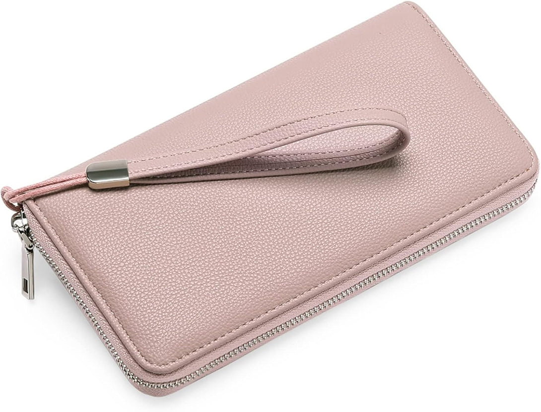 GOIACII Womens Wallet RFID Blocking Leather Zip around Wallet Large Capacity Long Purse Credit Card Clutch Wristlet