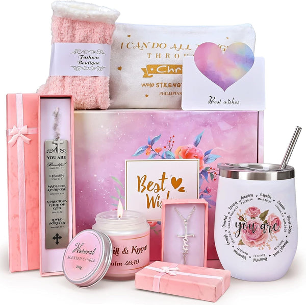JUPOZOP Christian Gifts for Women,Inspirational Gifts for Women,Spiritual Religious Catholic Gifts Basket for Women Faith, Mom, Girl, Best Friend, Sister, Boss, Unique 8Pcs Christian Gifts