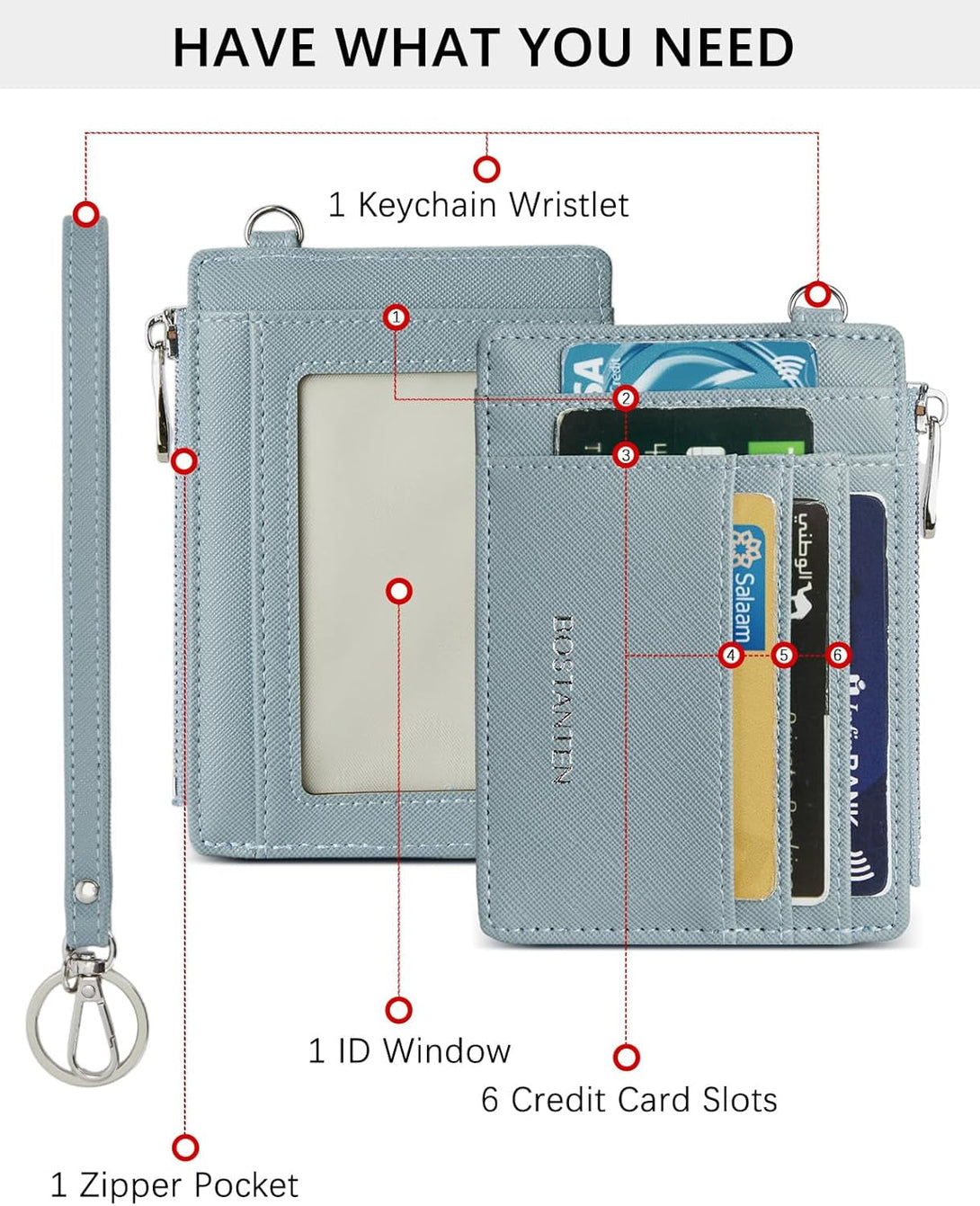 BOSTANTEN Small Wallet for Women RFID Leather Credit Card Holder Slim Wristlet Keychain Wallet with Zipper Pocket