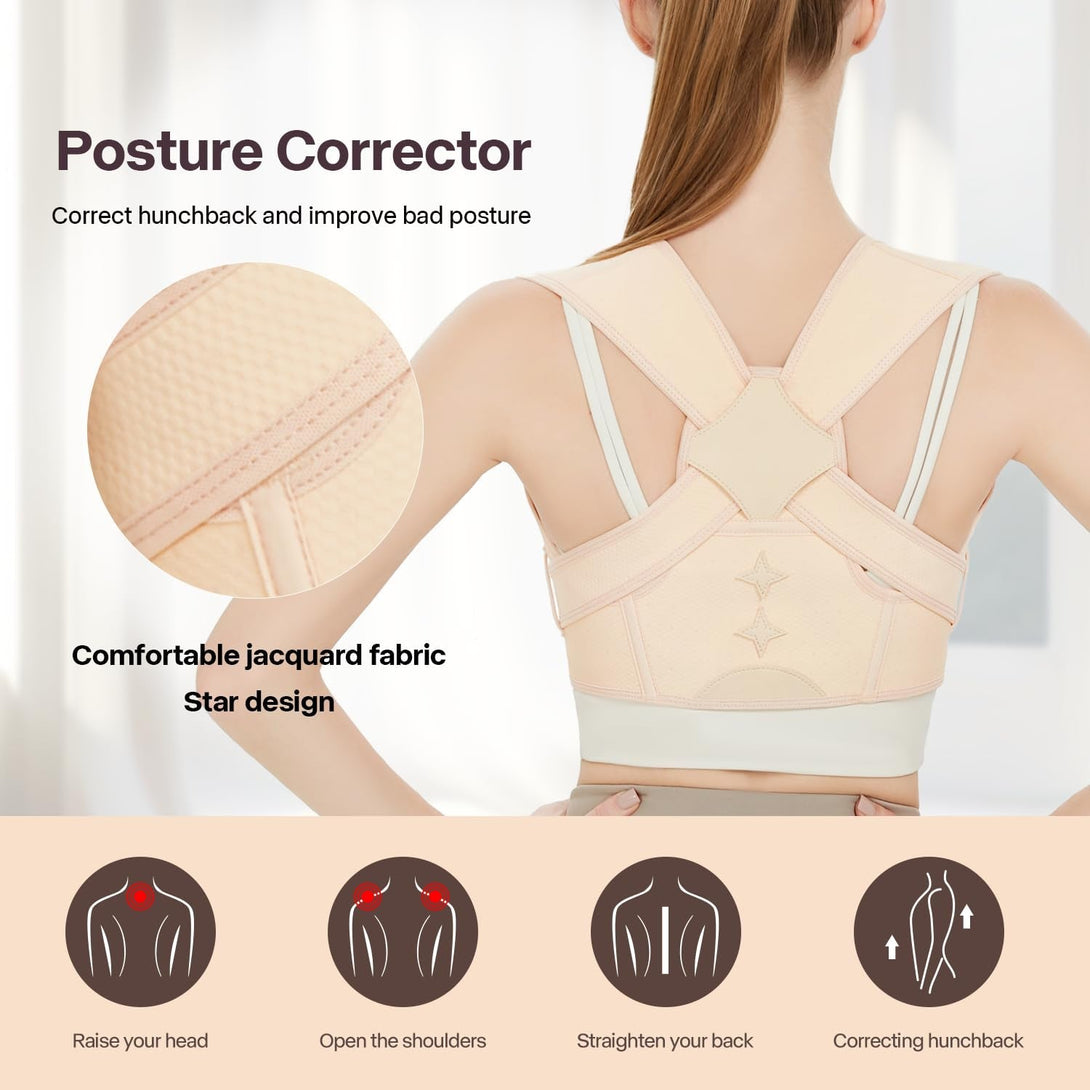 Back Brace Posture Corrector for Women and Men,Adjustable Shoulder Posture Brace,Upper Lower Pain Relief - Scoliosis,Hunchback,Hump,Spine Beige(Small/Medium)
