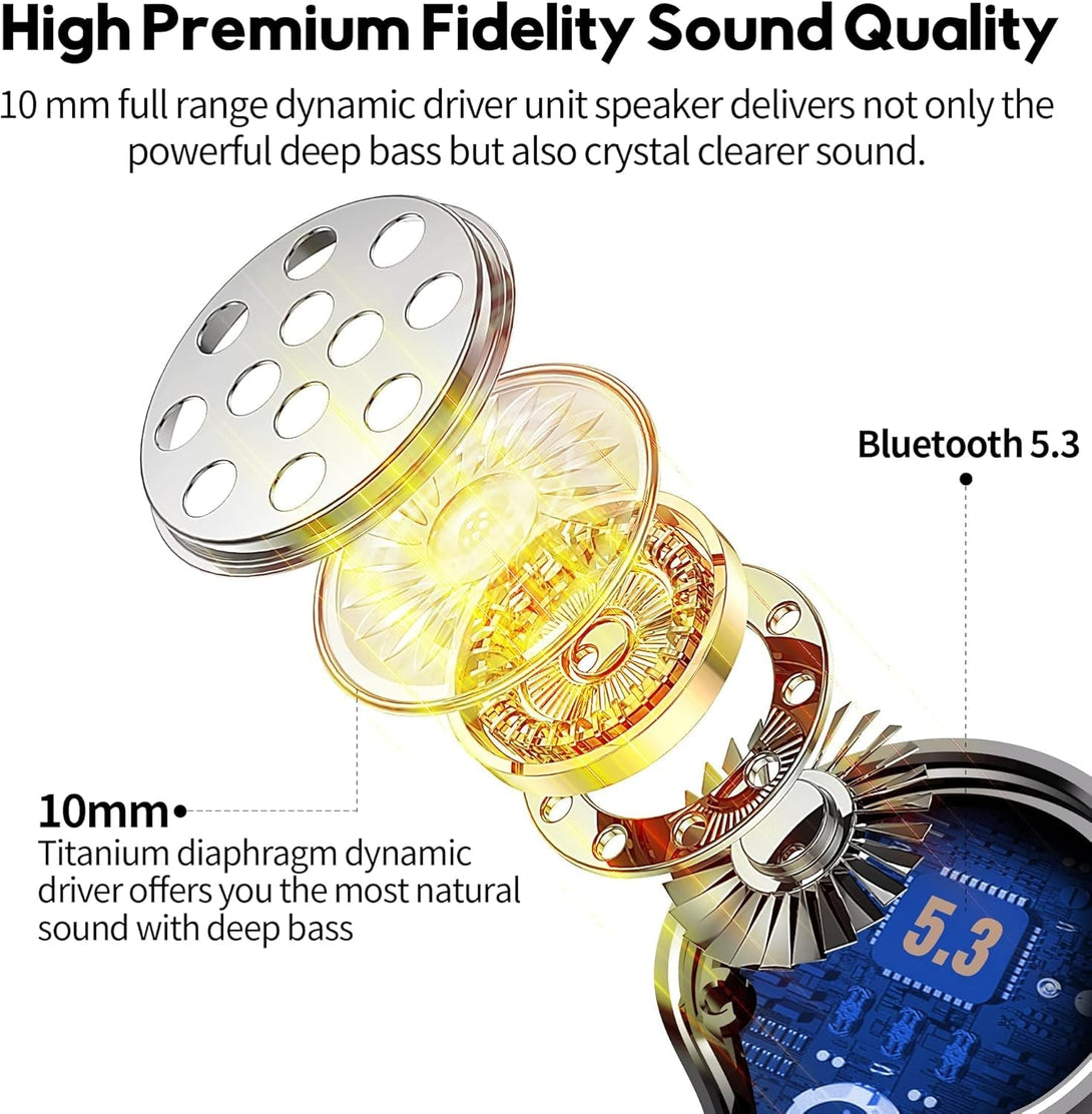 Wireless Earbuds,Bluetooth 5.3 Ear Buds Immersive Sound Hi-Fi Stereo IPX8 Waterproof Headsets Premium Deep Bass Headphones with 4 Mics Call Noise Cancelling Earphones for Ios,Android,Workout - Black