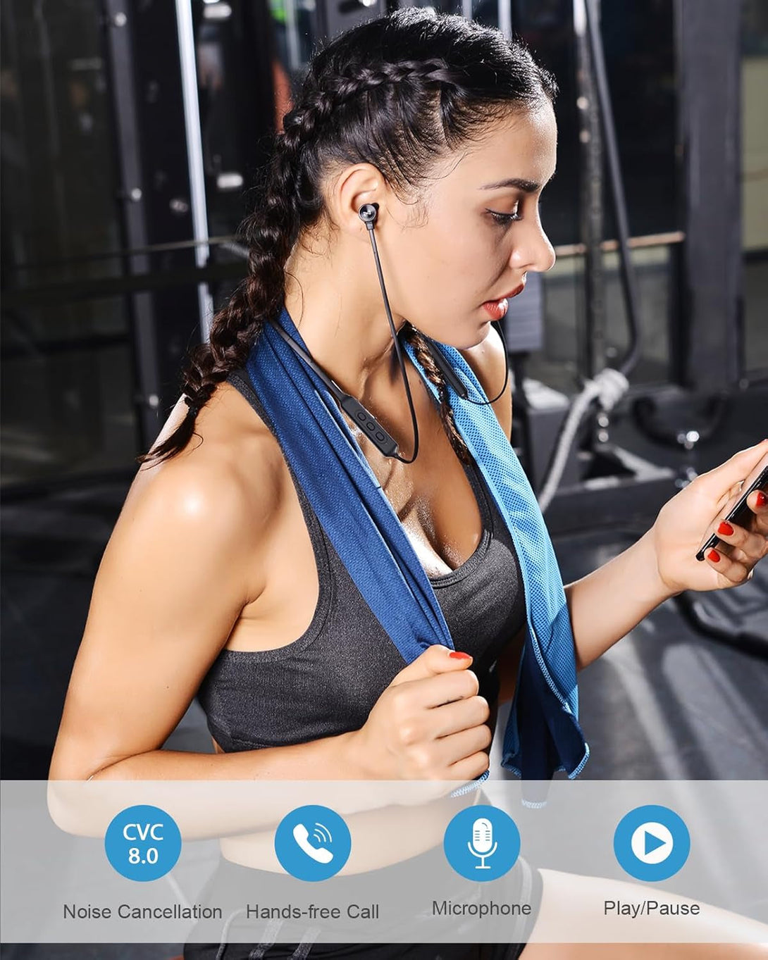 NANAMI Earbuds, Update Bluetooth Wireless Headphones, IPX7 Waterproof, In-Ear Earphones with Mic, Magnetic Neckband, Hifi Stereo Deep Bass Noise Cancellation Headsets,18 Hours Playtime for Gym,Sports