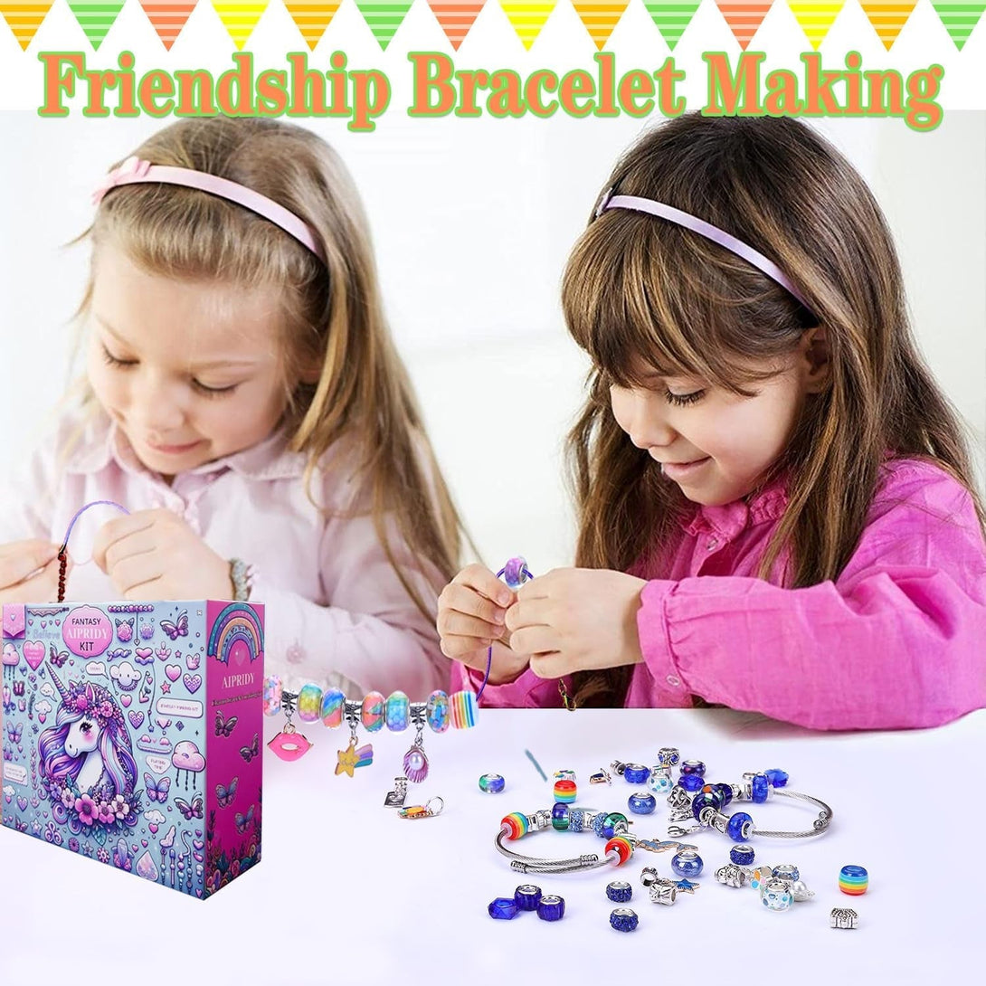 AIPRIDY 208 Pieces Charm Bracelet Making Kit,Unicorn Mermaid Crafts Gifts Set Can Inspires Imagination and Creativity,Jewelry Making Kit Perfect Gifts for Girls 5-12 Years Old (Pink+Aqua Unicorn)