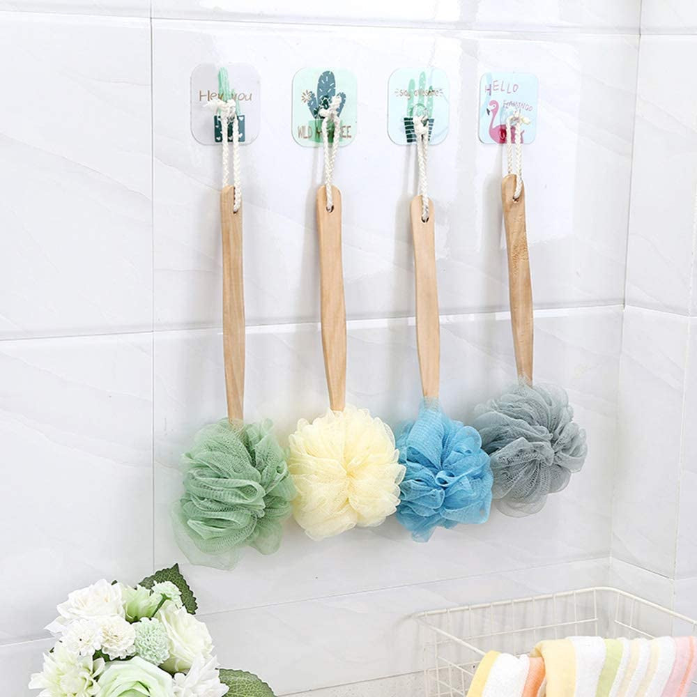 Loofah Back Scrubber, Wooden Handle Bath Sponge Lufa Shower Brush, Soft Nylon Mesh Back Cleaner Washer, Body Brush for Women Kids Bathroom Shower Accessories (Green)