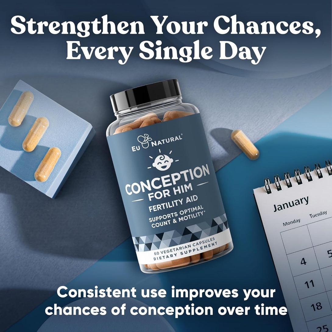 Conception for Him – Fertility Supplements for Men, Male Fertility Booster & Prenatal – Optimal Sperm Count, Motility Strength – Ashwagandha, Folate Folic Acid,Magnesium & Zinc – 60 Veg Soft Capsules
