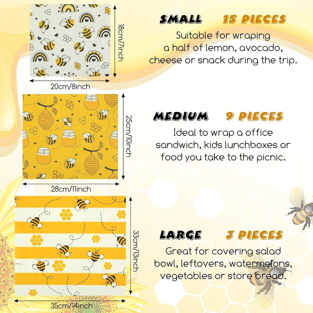 Tranqun 27 Pack Beeswax Wraps for Food Reusable Beeswax Assorted Bread Storage Wrap Fresh Food Keeper for Covering Dishes Sandwich Cheese Fruit Bread Snacks 3 L 9 M 15 S Sizes