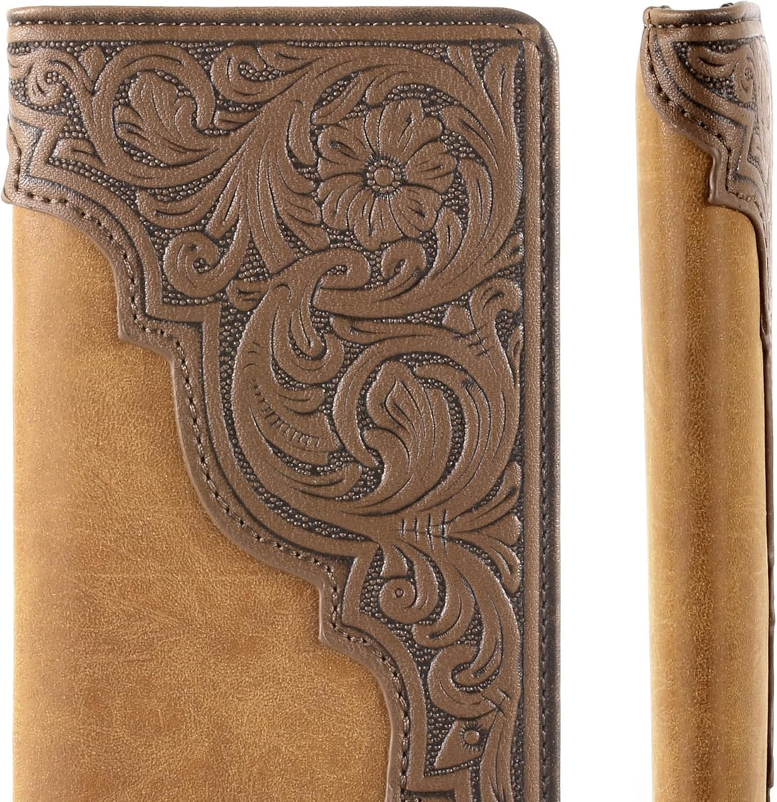 Montana West Western Wallet for Men Long Bifold Wallet with Card Slots RFID Blocking Cowboy Vintage Checkbook Wallet Gift for Men