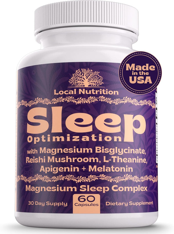 Natural Sleep Aid with Magnesium Glycinate 500Mg Reishi Mushroom 350Mg L-Theanine 300Mg Apigenin 50Mg Melatonin 3Mg - Magnesium Sleep Supplement for Deep Sleep, Sleep Support - 60 Capsules Made in USA