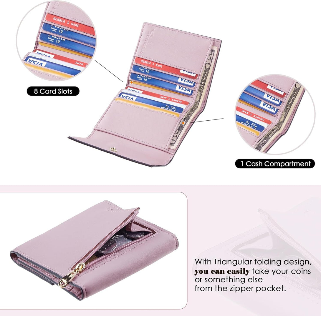 Travelambo RFID Blocking Wallet Women Small Womens Wallet Credit Card Holder Mini Compact Trifold Wallets for Women with Coin Pocket Zipper