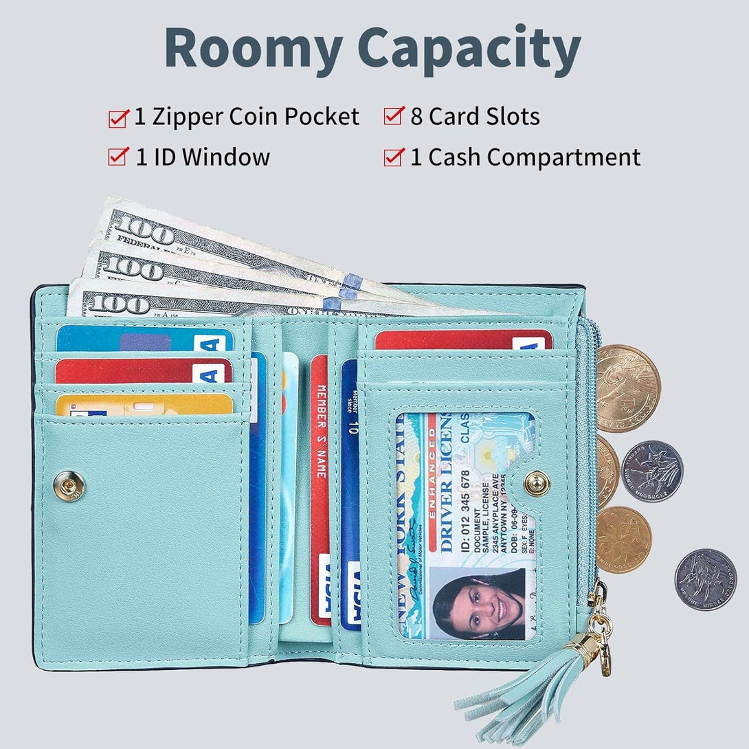 Gostwo Small Wallet Women RFID Wallet Girls Wallet with ID Window and Zippered Coin Pocket Tassel Cute Wallet Gift for Women Teenager Girls
