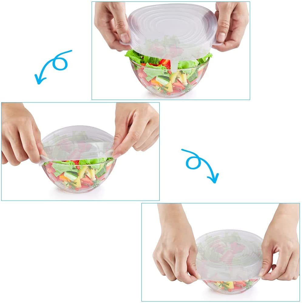 6PCS Ostwony Silicone Stretch Lids, Four Specifications of Reusable Silicone Bowl Cover, Suitable for Various Food Containers, High and Low Temperature Scenarios (Microwave Ovens, Freezers)