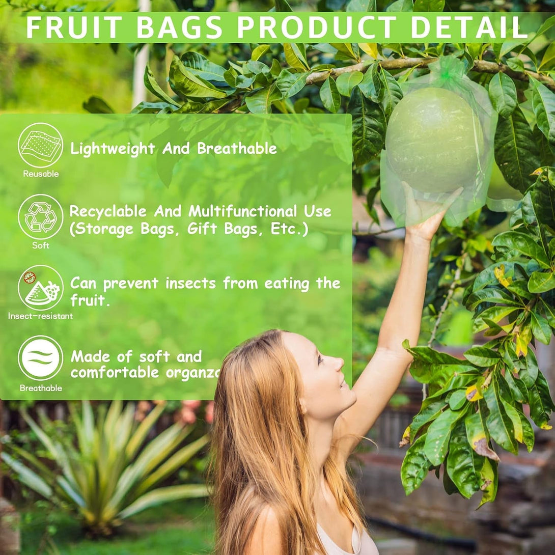 MIXC 50 Pcs Fruit Protection Bags,6''×8''Fruit Netting Bags for Fruit Trees Fruit Cover Mesh Bag with Drawstring Netting Barrier Bags for Plant Fruit Flower