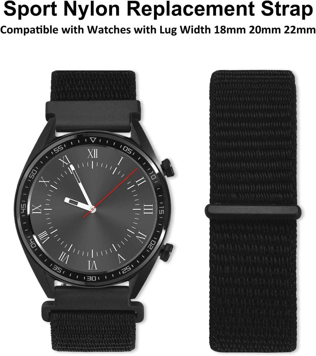 WOCCI 22Mm Adjustable Nylon Watch Band, Quick Release Sport Loop Strap (Black)