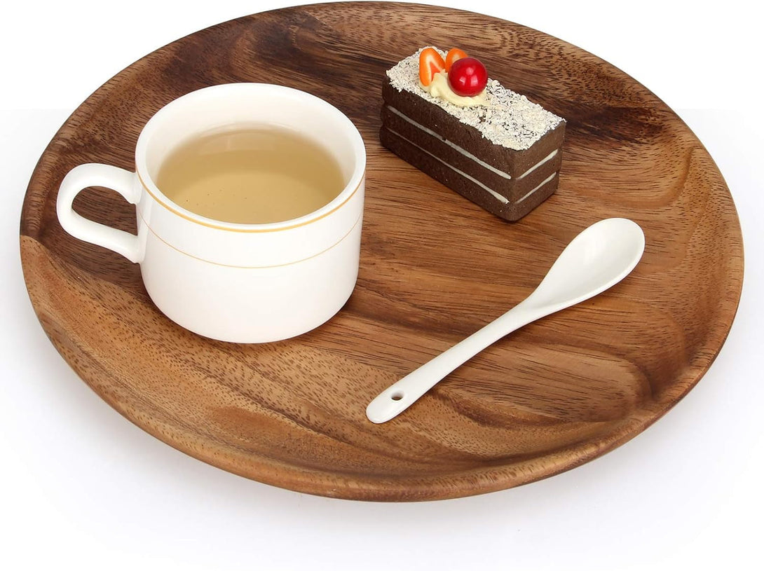 2 Pcs 10 Inch Acacia Wood Dinner Plates for Eating Wooden round Charcuterie Boards Serving Platters for Food Dishes Cheese Tray Dessert Salad Plate Wood Charger Plates