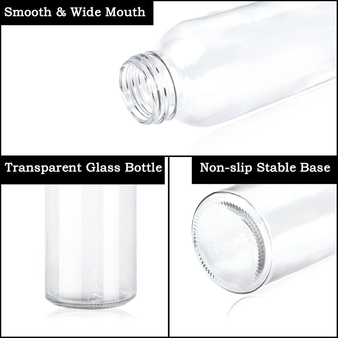 12 Pack Glass Water Bottles, 16Oz Clear Glass with Stainless Steel Lids, Reusable Drink Bottles for Juices, Smoothies, Tea, Water, Beverages