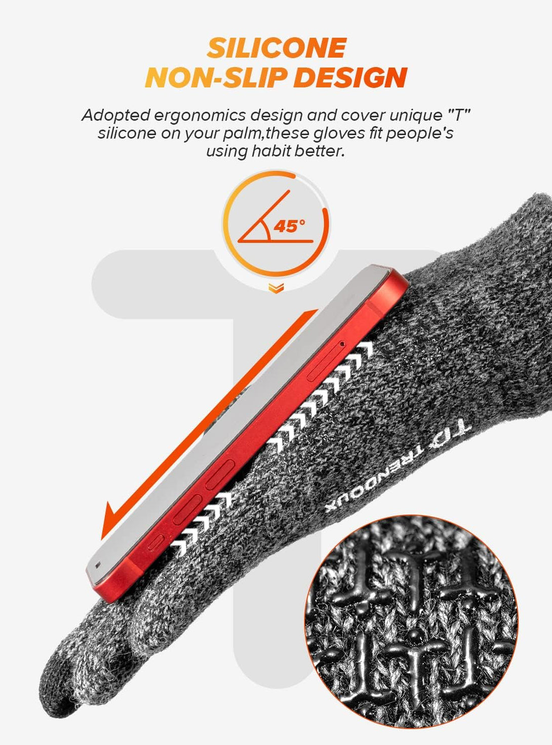 TRENDOUX Winter Gloves for Men Women, Cold Weather Warm Touchscreen Glove Unisex, Non-Slip, Elastic Cuff, Knit Stretchy