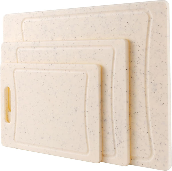 COOK with COLOR Non-Slip Cutting Board Set – Kitchen Essentials with Easy Grip Handle for Meat, Veggies, and Fruits, 3 Cutting Boards, Speckled White