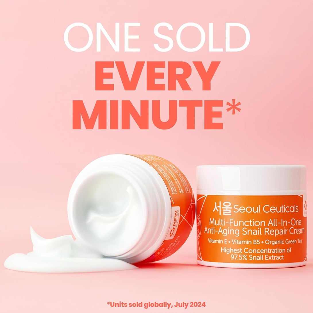 Seoulceuticals Korean Skin Care 97.5% Snail Mucin Moisturizer Cream - K Beauty Skincare Day & Night Snail Repair Cream Filtrate Cruelty Free 2Oz