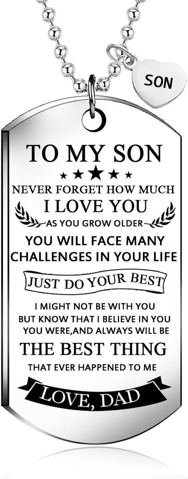 To My Son Dog Tag Necklace from Dad Best Wish to My Son Never Forget How.Love Dad Pendant Necklace,Inspirational Gifts for Son and Men Military Jewelry