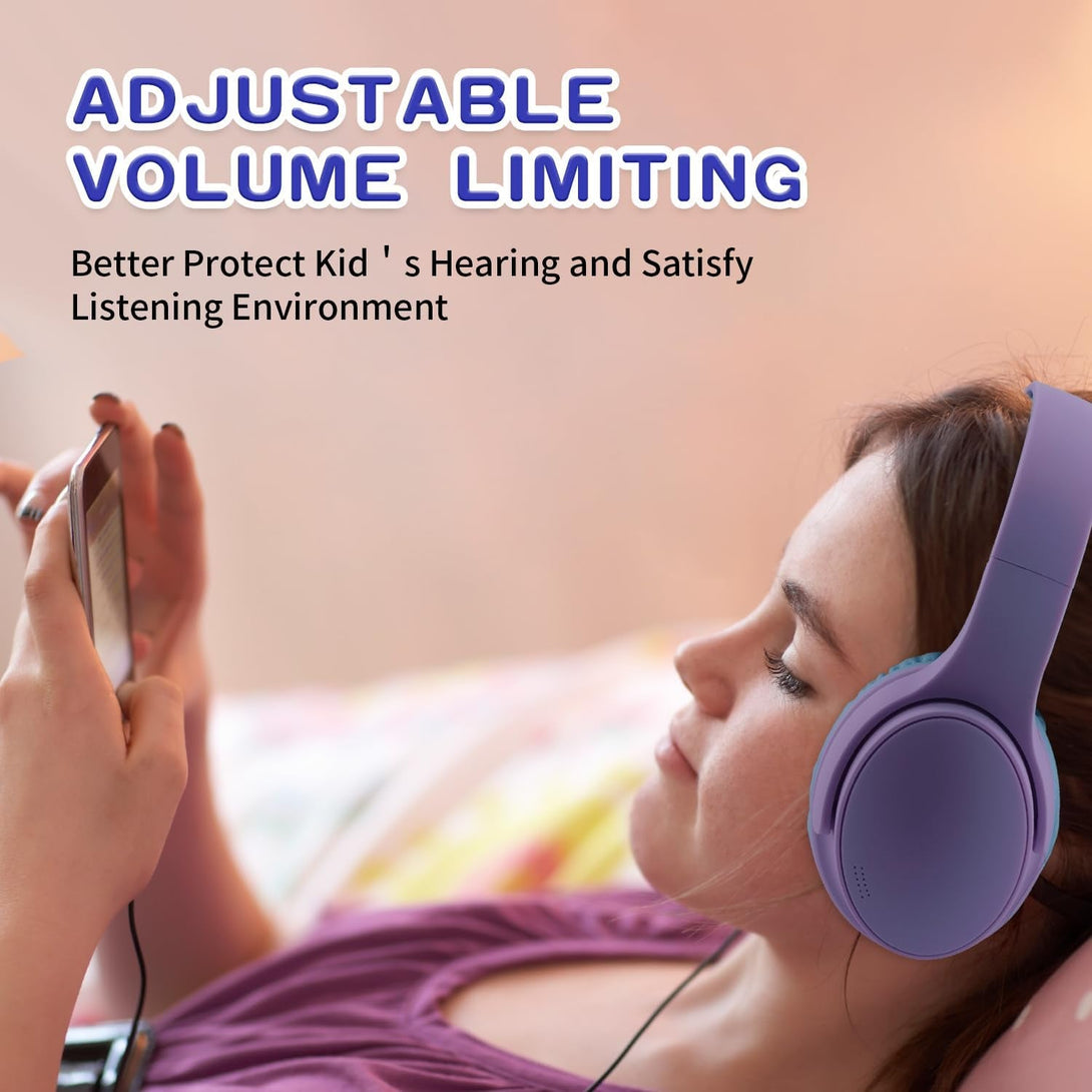 Kids Wireless Headphones, Bluetooth Headphones for Teen Kids, over Ear Toddler Headphones Foldable with Built-In Mic for Cell Phones TV Tablet School Network Boys Girls (E6 Purple)
