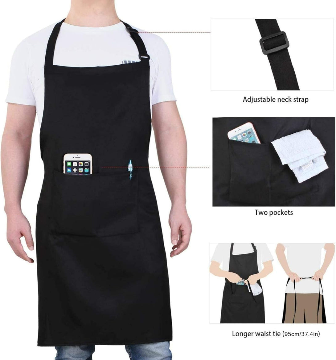 Will Well Chef Apron for Men and Women - 33" X 27" Large with 38" Waist Ties for a Comfy and Snug Fit, Durable and Lightweight, with 2 Spacious Pockets for Your Cooking Essentials - 1-Pack, Black