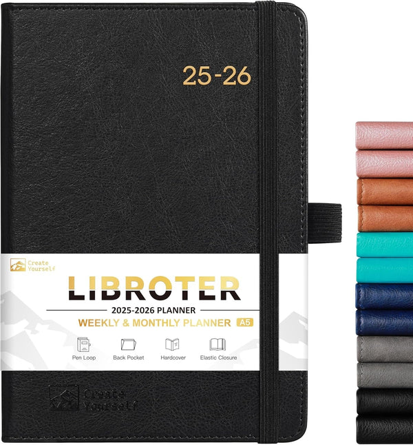 2025-2026 Planner - Academic Planner 2025-2026, 2025-2026 Weekly Monthly Planner, July 2025 - June 2026, 5.7'' X 8.4'', Thick Paper, Leather Cover, Pen Holder, Back Pocket, Perfect Daily Organizer - Black