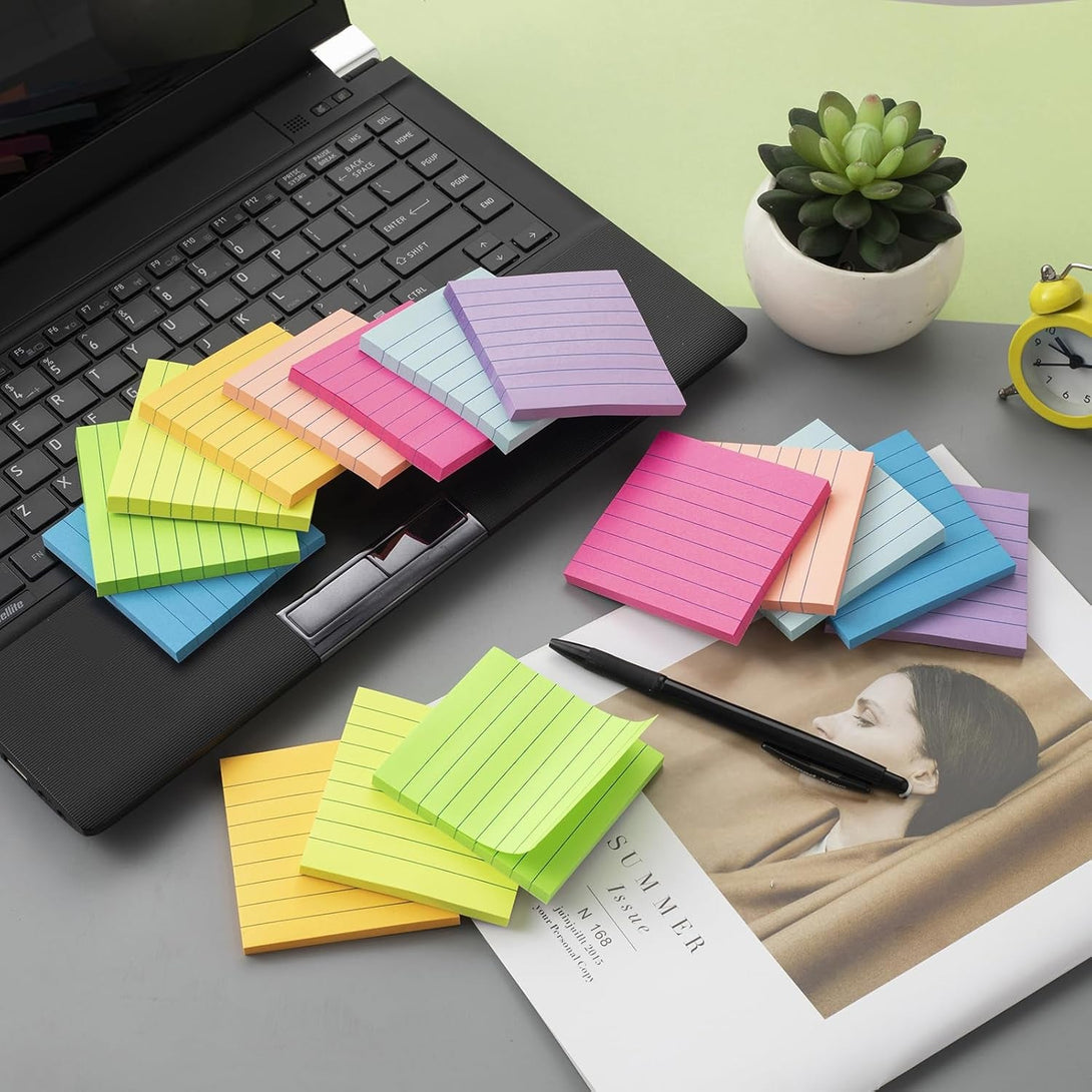 (16 Pack) Lined Sticky Notes 3X3 in Post Ruled Stickies Super Sticking Power Memo Pads Bright Colors