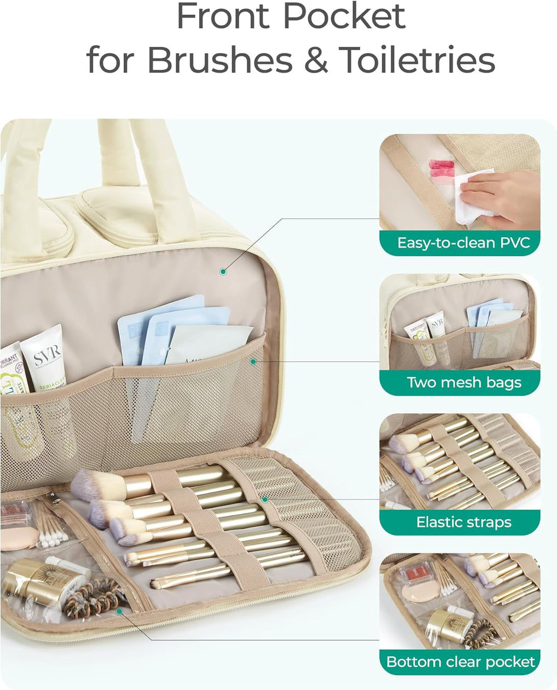 BAGSMART Travel Toiletry Bag, Puffy Large Toiletry Bag for Women, Lightweight Cosmetic Makeup Bag Organizer with Handle for Traveling, Accessories, Essentials, Toiletries （Dark Pink