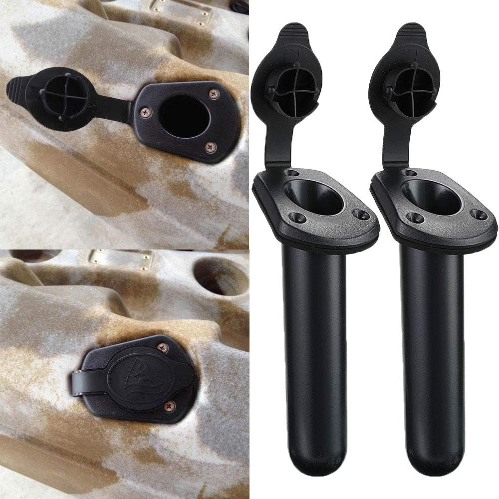 2 Pack Kayak Deck Flush Mount Fishing Rod Holders and Cap Cover for Boat, Canoe and Tackle Accessory Tool