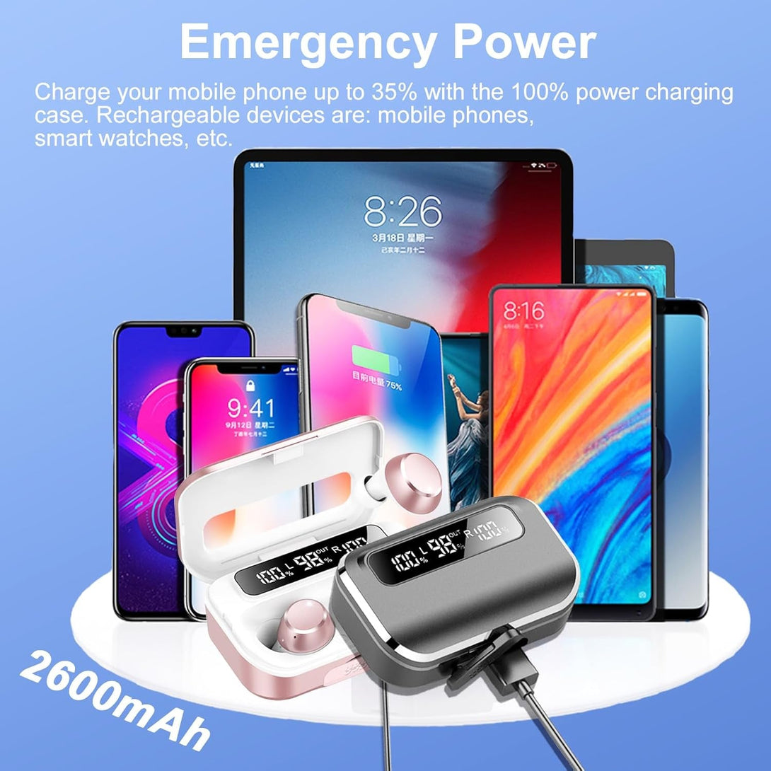 Ear Buds Wireless Bluetooth Earbuds Bluetooth 5.3 Headphones with 4 ENC Noise Cancelling Mic Powerful Bass In-Ear Earbuds with LED Display 128H IP7 Waterproof 2024 New Earphones for Ios/Android