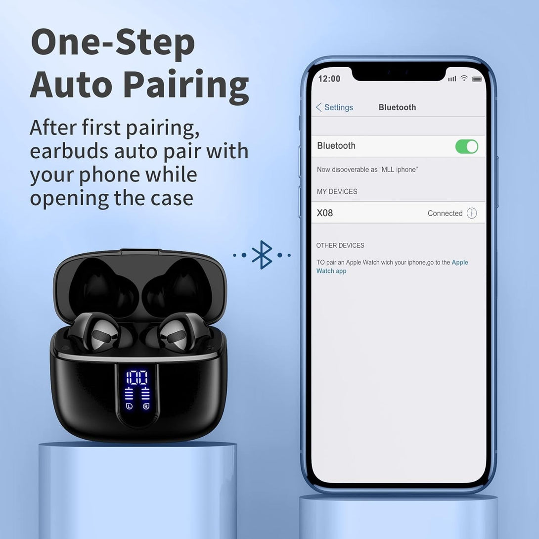 TAGRY Bluetooth Headphones True Wireless Earbuds 60H Playback LED Power Display Earphones with Wireless Charging Case IPX5 Waterproof In-Ear Ear Buds with Mic for TV Smart Phone Laptop Computer Sports