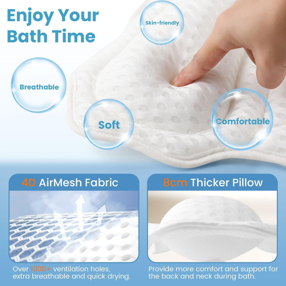 Bath Pillows for Tub, Bath Pillow Luxury Bathtub Pillow for Head and Neck Support, Soft 4D Air Mesh Bath Tub Pillow with Non Slip Suction Cups, Laundry Bag, Spa Gifts Bathtub Accessories for Women Men