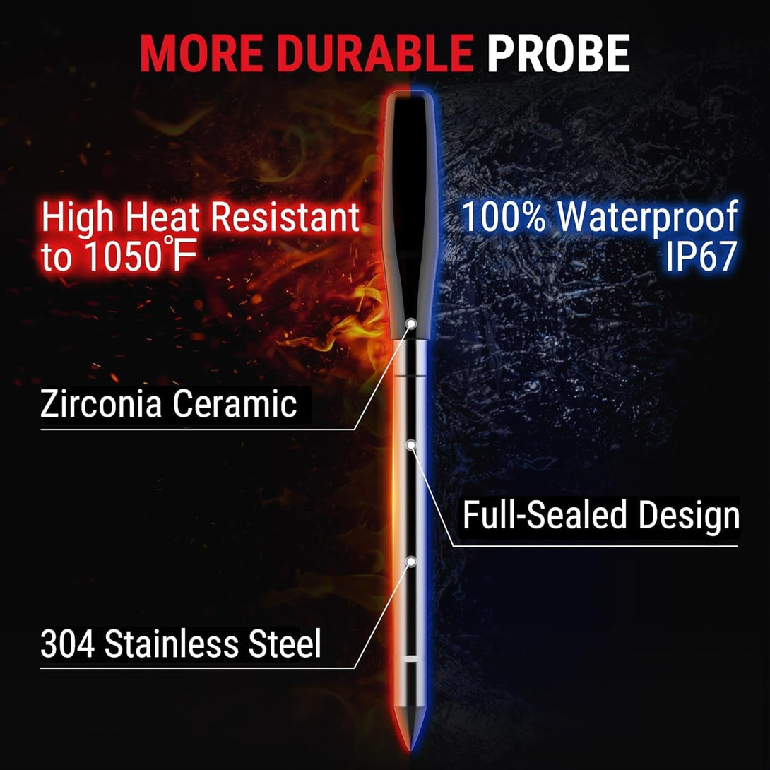 Thermopro Tempspike plus 600Ft Wireless Meat Thermometer with 2 Color-Coded Probes, Bluetooth Meat Thermometer with Lcd-Enhanced Booster for Food Cooking Grill Smoker, Fathers Day Gift for Him