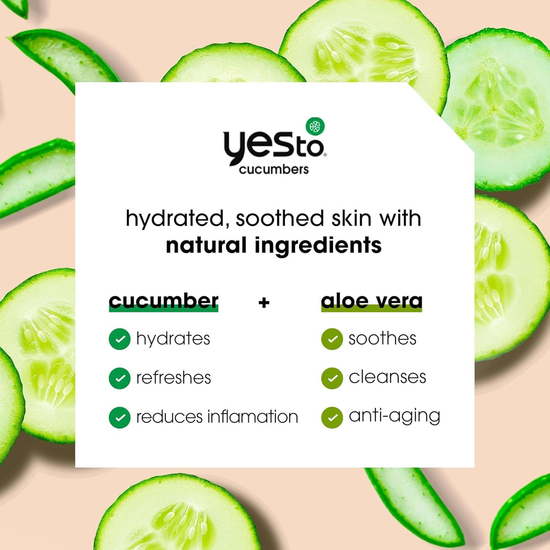 Yes to Face Wipes for Women and Men, Sensitive Facial Cleansing Wipes for Use as a Makeup Remover, Cleaning, Soothing, Cucumbers (Pack of 3)