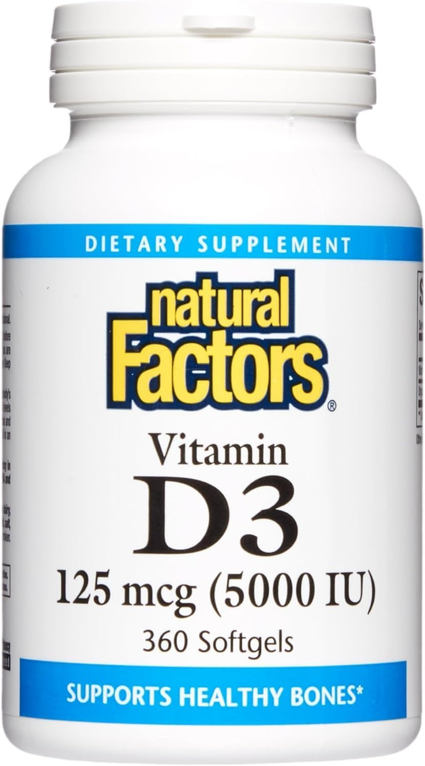 Natural Factors, Vitamin D3 5000 IU (125 Mcg), Supports Strong Bones, Muscles and Immune Function, 360 Softgels