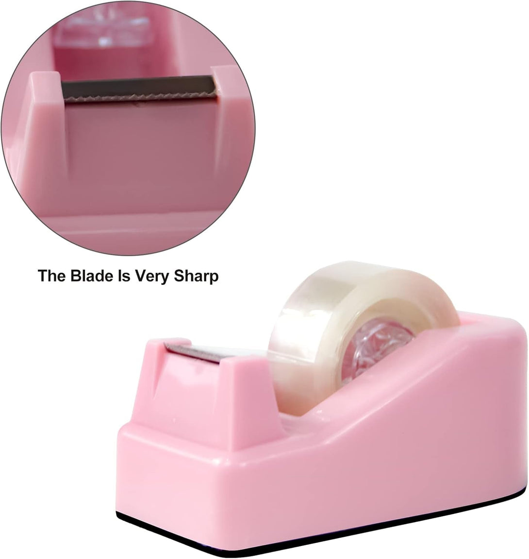 1Pcs Desktop Tape Dispenser Adhesive Roll Holder with Weighted Nonskid Base, Pink (Tape Not Included)