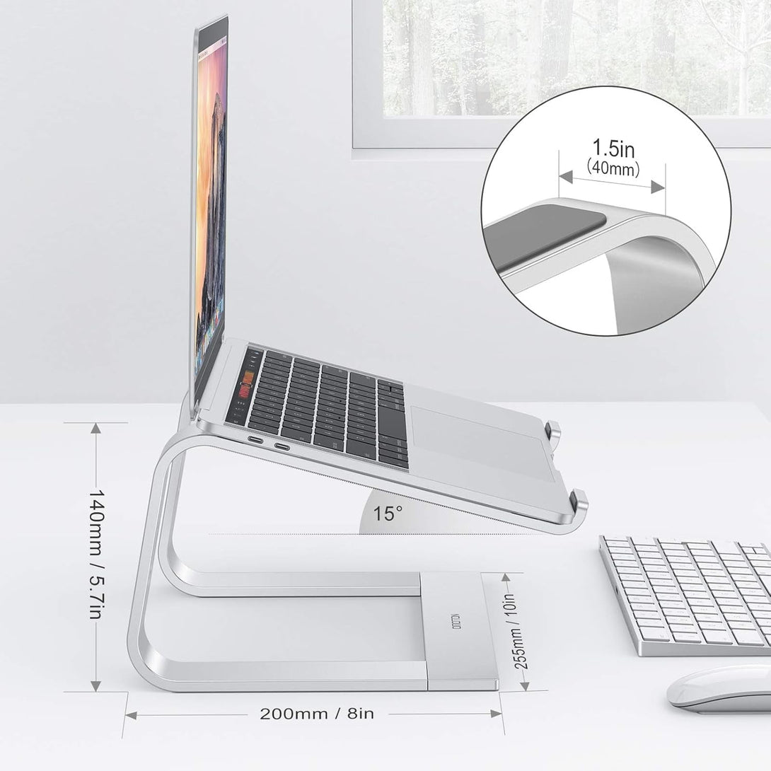 OMOTON Laptop Stand, Detachable Laptop Mount, Aluminum Laptop Holder Stand for Desk, Compatible with Macbook Air/Pro, Dell, HP, Lenovo and All Laptops (11-16 Inch), Silver